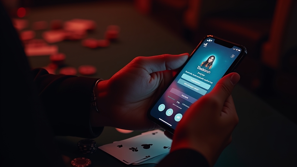 Utente che accede all’app dal telefono in un ambiente casino elegante