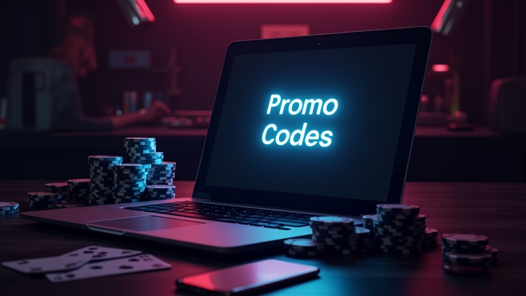 Campo codice promo su schermo con ambiente casinò scuro e neon
