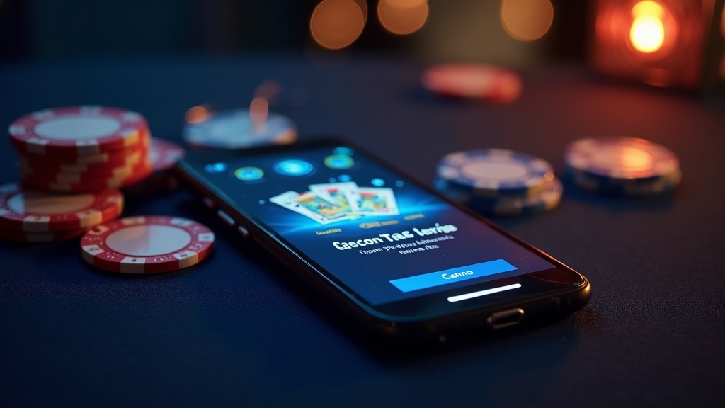 Smartphone con interfaccia mobile del servizio in un ambiente casino elegante